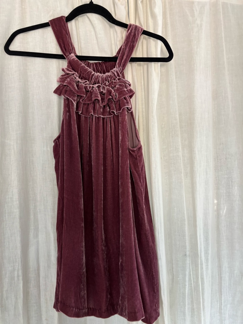 Sundance Velvet Sleeveless Halter Top Rayon Silk Ruffles Sz L